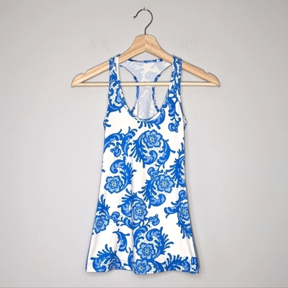 Lululemon Free To Be Tank Top Laceoflage Polar Cream Beaming Blue Paisley Size 2 - Picture 2 of 9